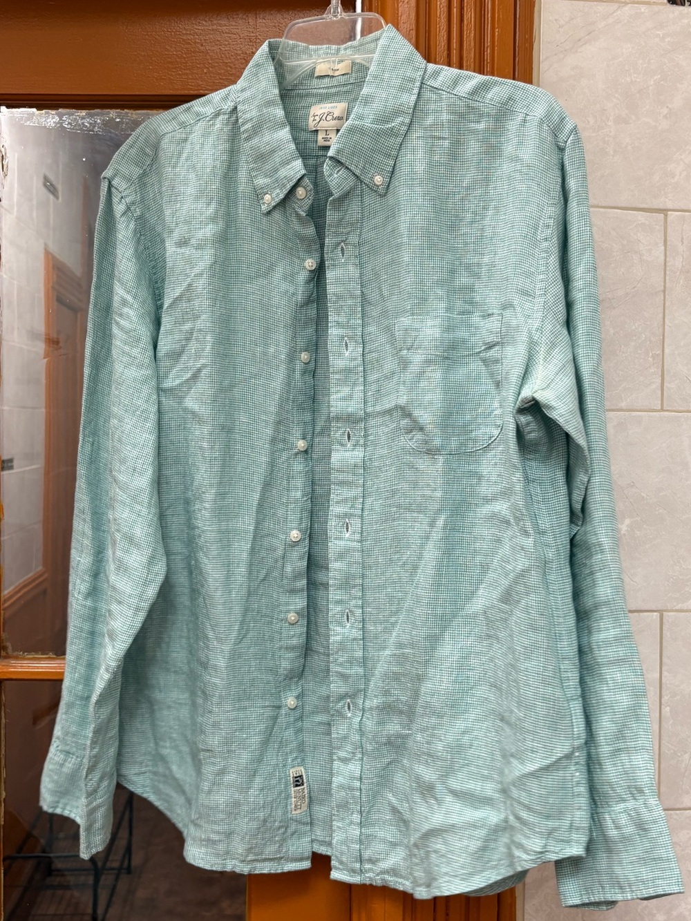 J. Crew Men's Light Teal Linen Button-Down Shirt